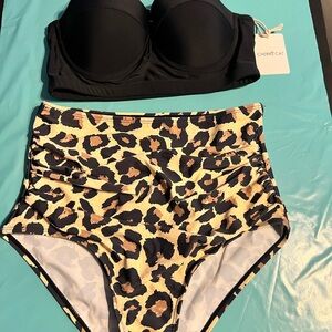 Black and Leopard Print Bikini Set
